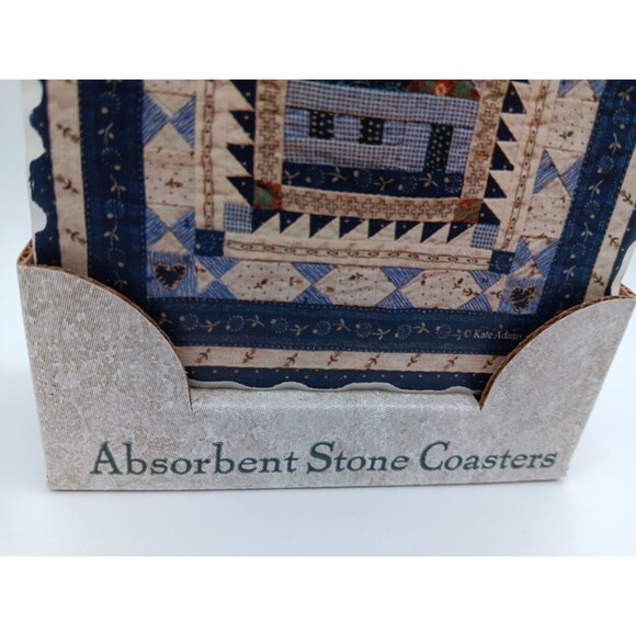 STONE ART Folk Art Absorbent Stone Coasters Set of 4 Cross Stitch Homestead Pict - Picture 4 of 6